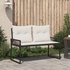 Bank Outdoor mit Kissen 4 pcs Schwarz und Cremeweiß Poly-Rattan