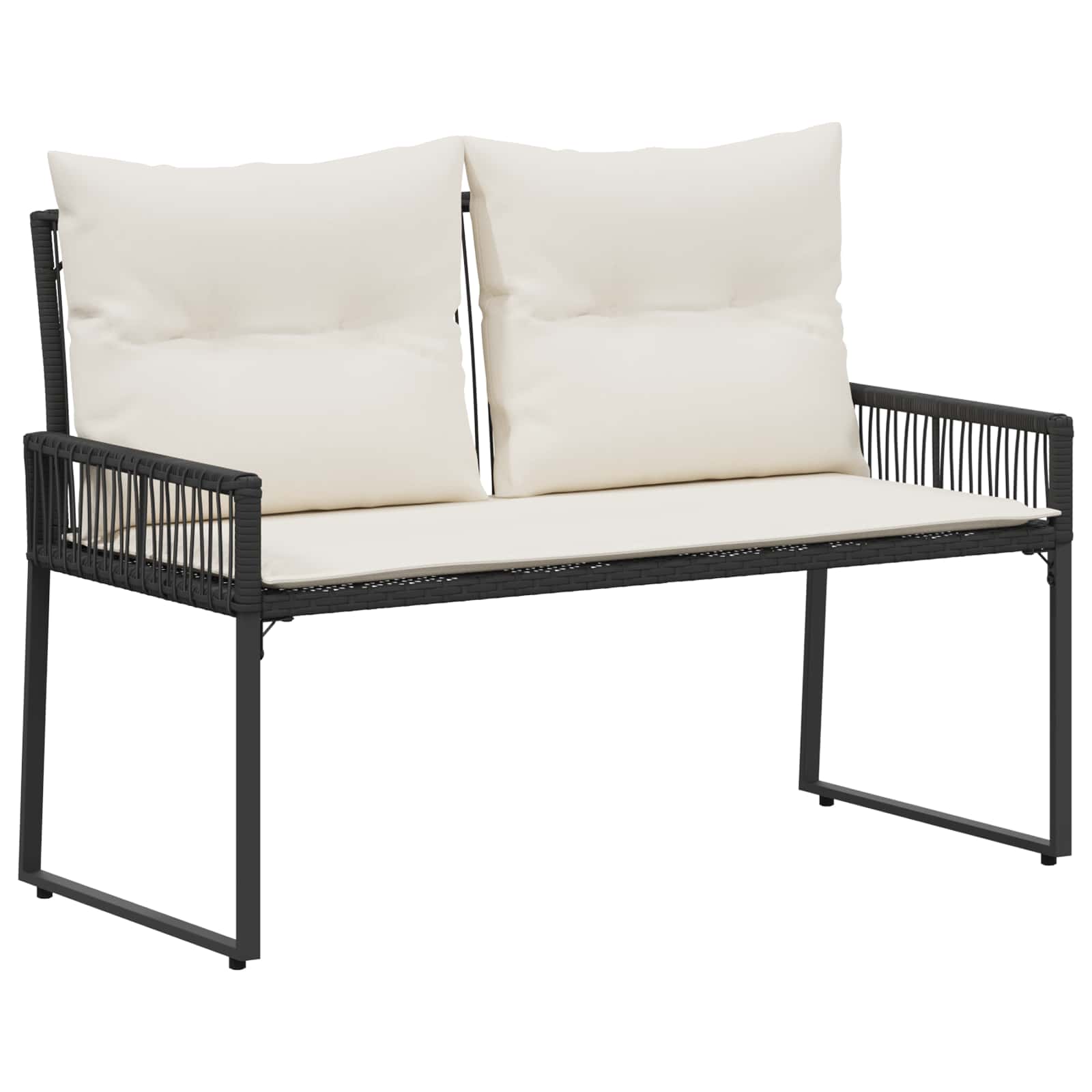 Bank Outdoor mit Kissen 4 pcs Schwarz und Cremeweiß Poly-Rattan
