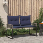 Bank Outdoor mit Kissen 4 pcs Grau und Marineblau Poly-Rattan