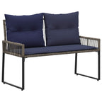Bank Outdoor mit Kissen 4 pcs Grau und Marineblau Poly-Rattan