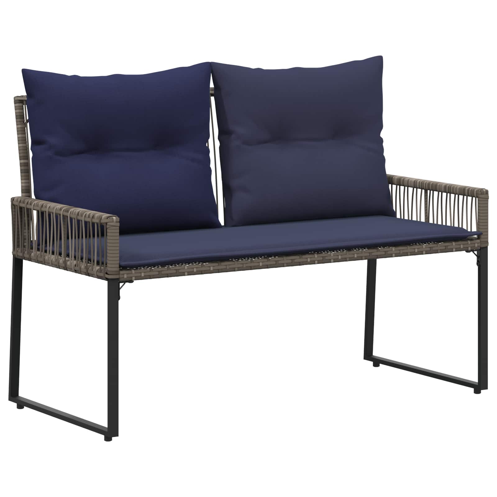 Bank Outdoor mit Kissen 4 pcs Grau und Marineblau Poly-Rattan