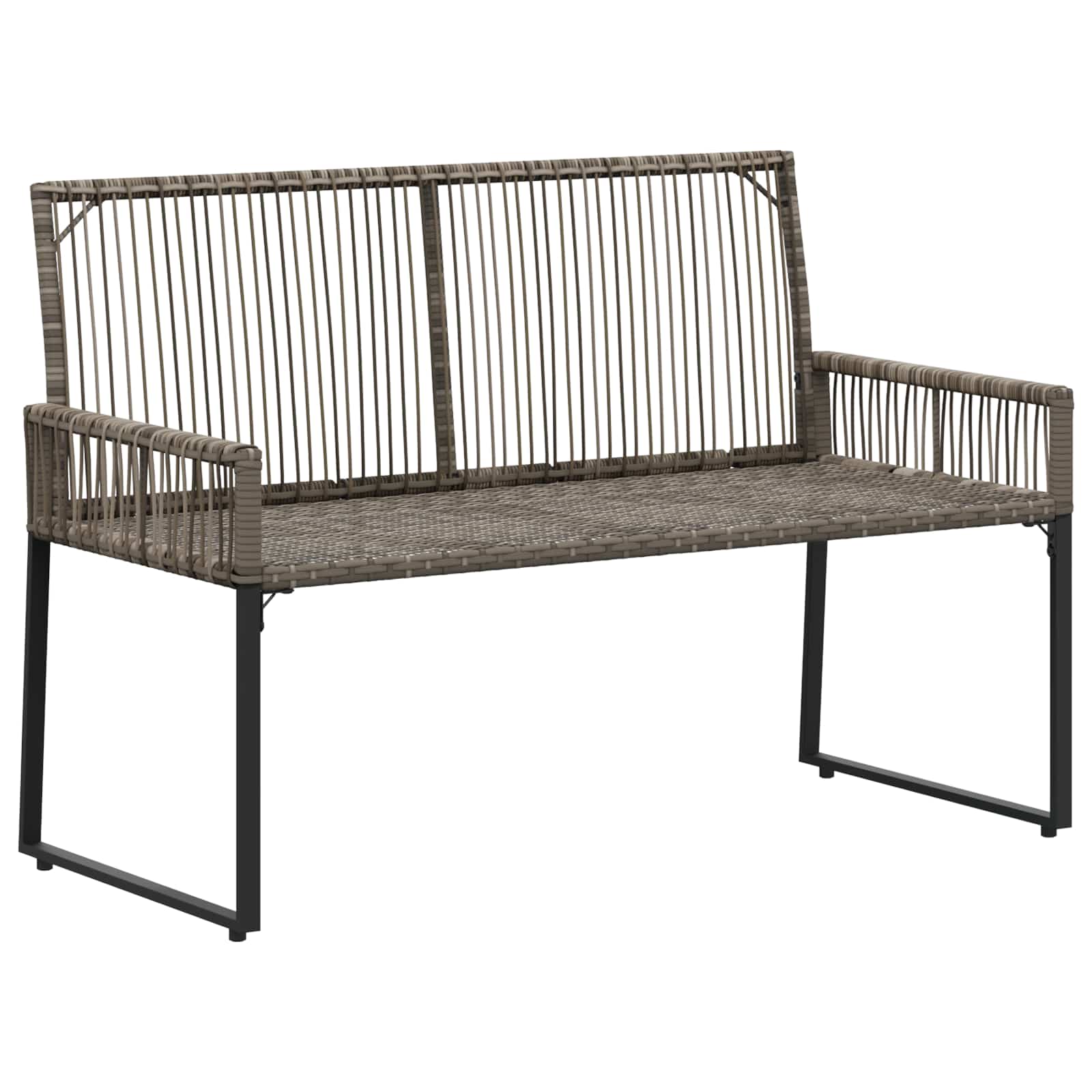 Bank Outdoor mit Kissen 4 pcs Grau und Marineblau Poly-Rattan
