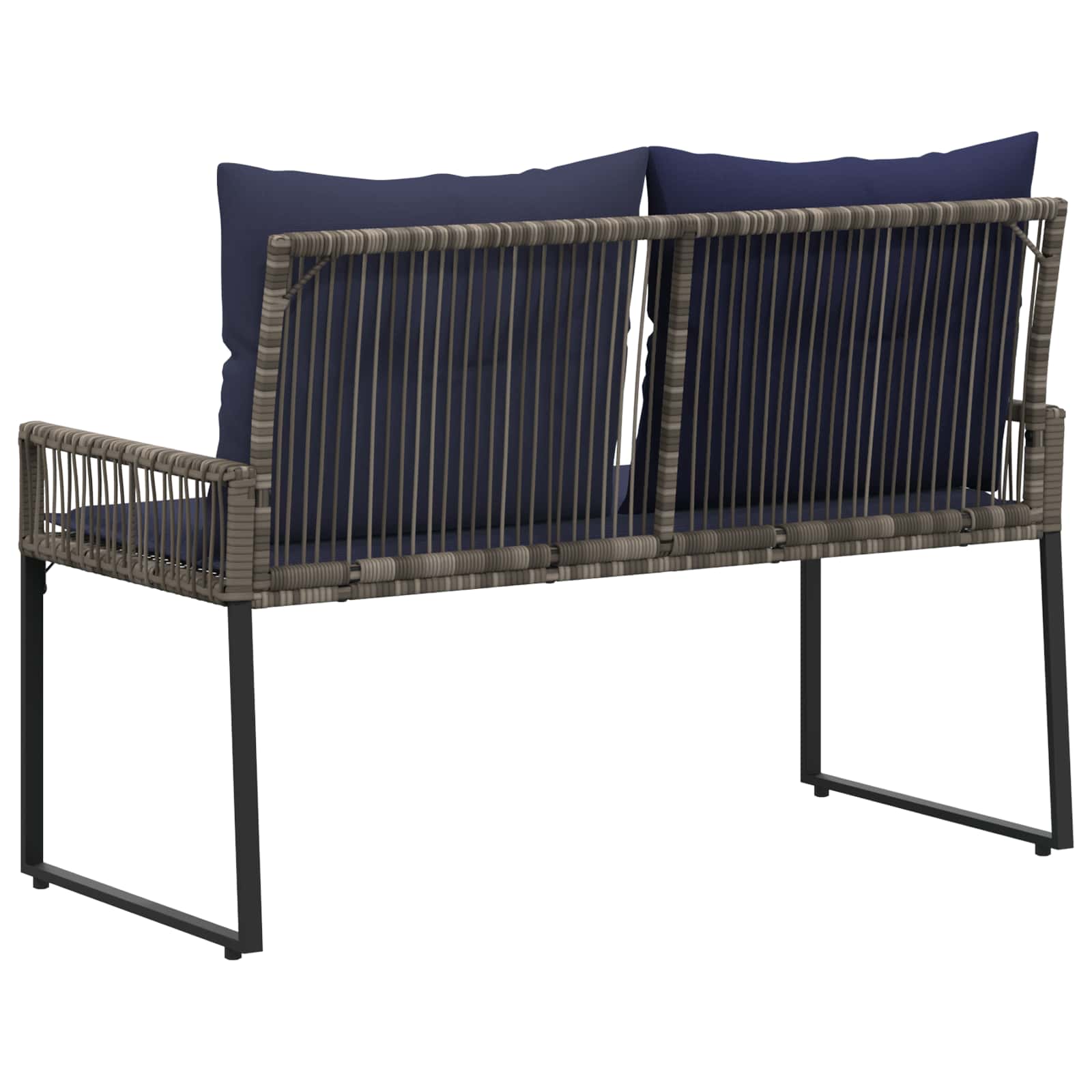 Bank Outdoor mit Kissen 4 pcs Grau und Marineblau Poly-Rattan