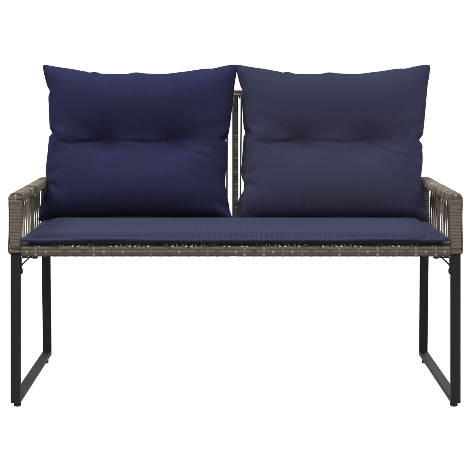 Bank Outdoor mit Kissen 4 pcs Grau und Marineblau Poly-Rattan