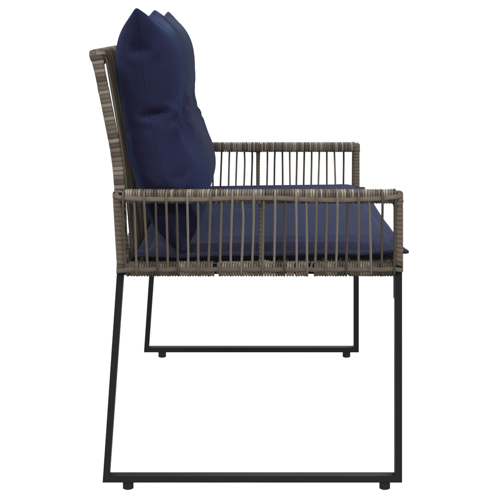 Bank Outdoor mit Kissen 4 pcs Grau und Marineblau Poly-Rattan