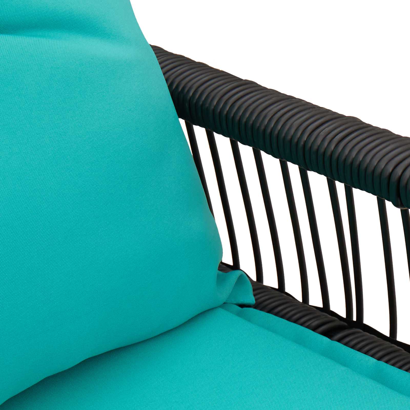 Bank Outdoor mit Kissen 4 pcs Schwarz und Türkis Poly-Rattan