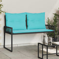 Bank Outdoor mit Kissen 4 pcs Schwarz und Türkis Poly-Rattan