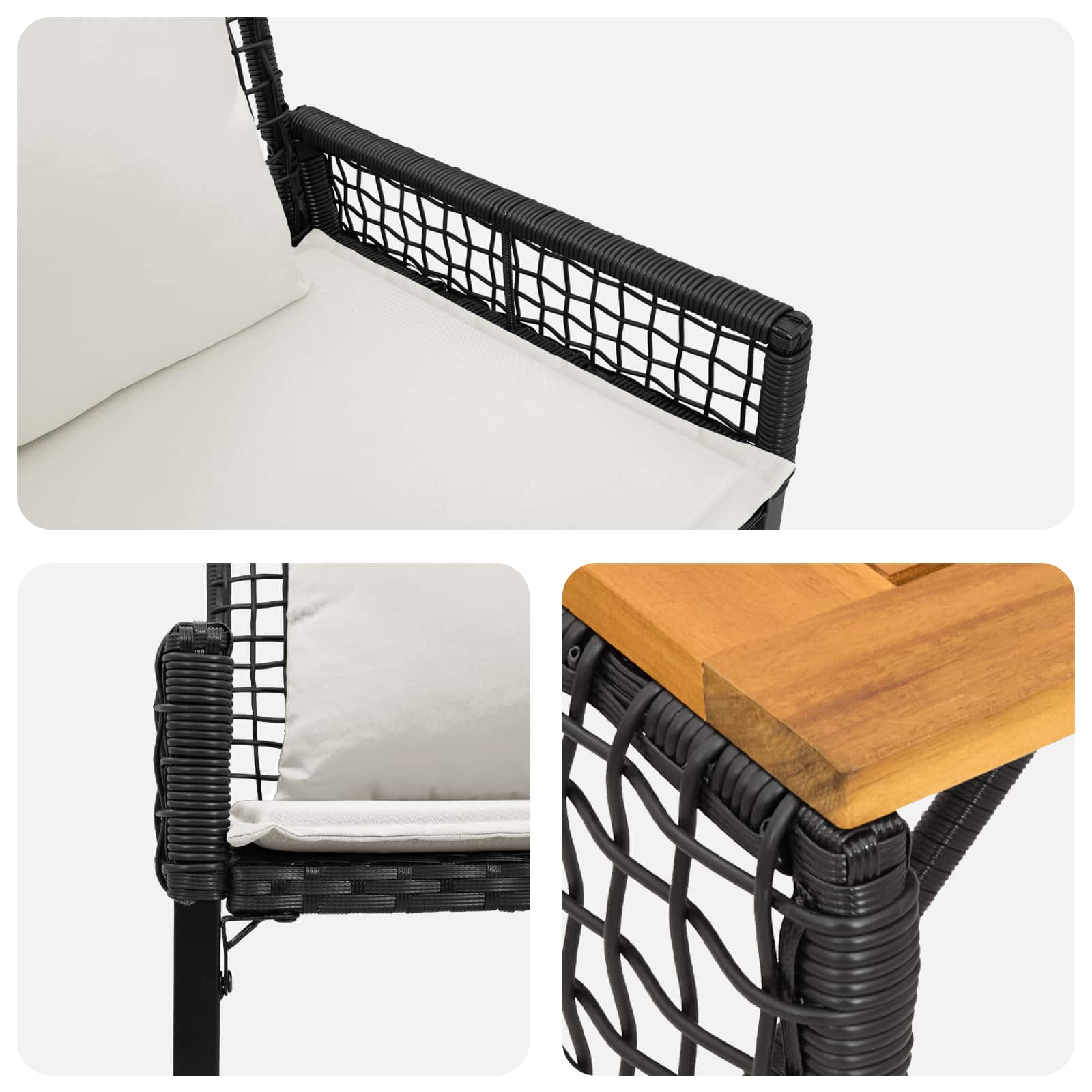 Gartenmöbel-Set mit Kissen 4 pcs Schwarz und Cremeweiß