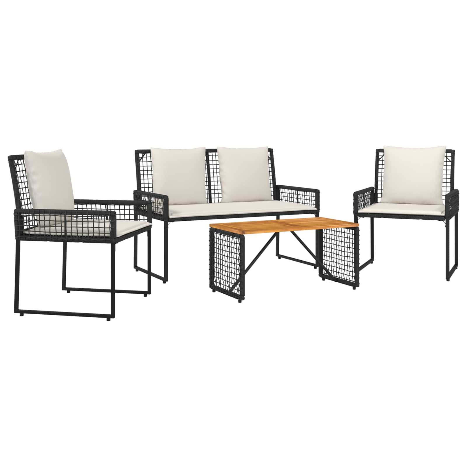 Gartenmöbel-Set mit Kissen 4 pcs Schwarz und Cremeweiß
