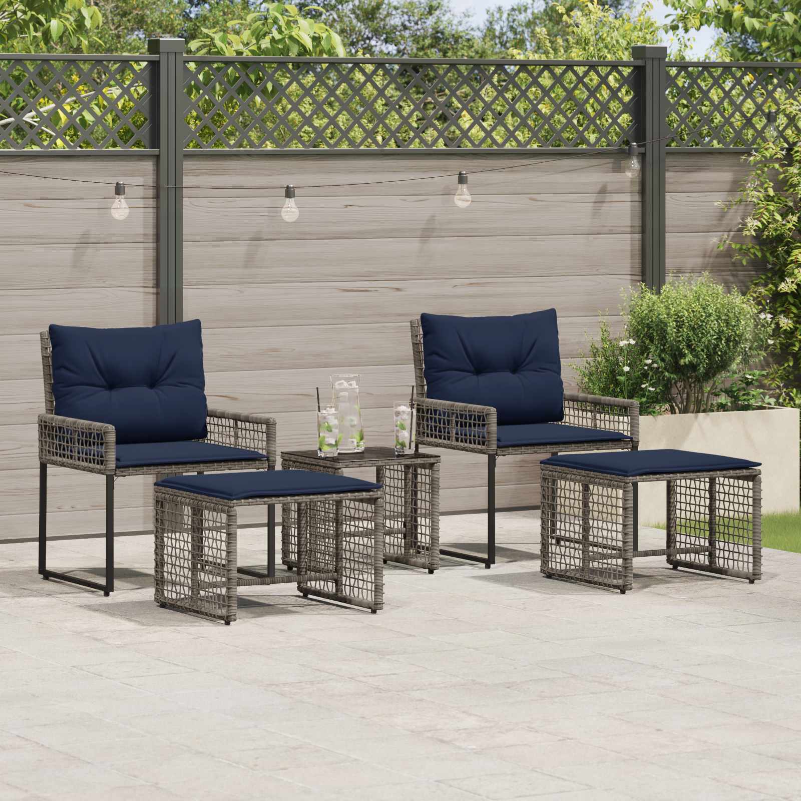 Gartenmöbel-Set mit Kissen 5 pcs Grau und Marineblau