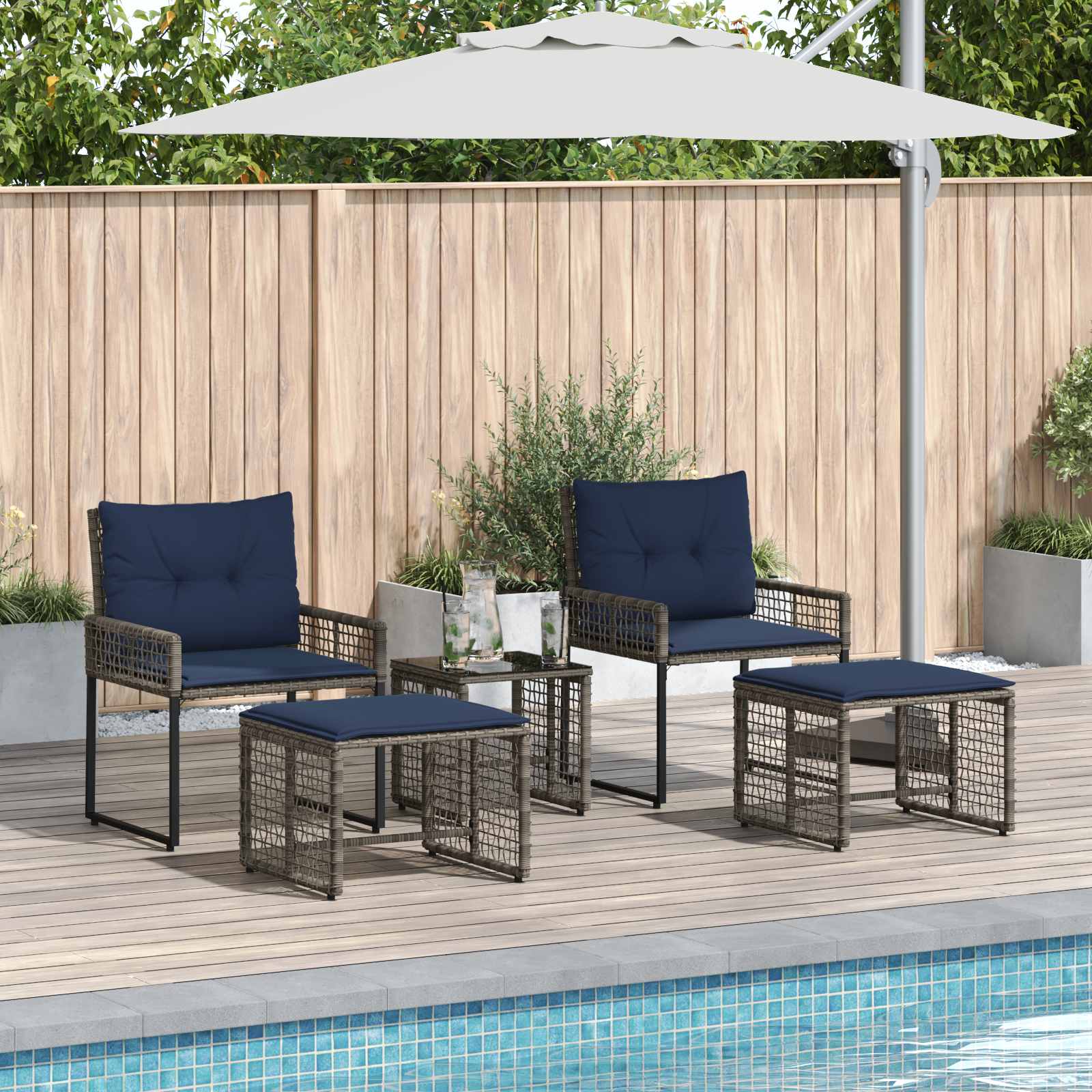 Gartenmöbel-Set mit Kissen 5 pcs Grau und Marineblau