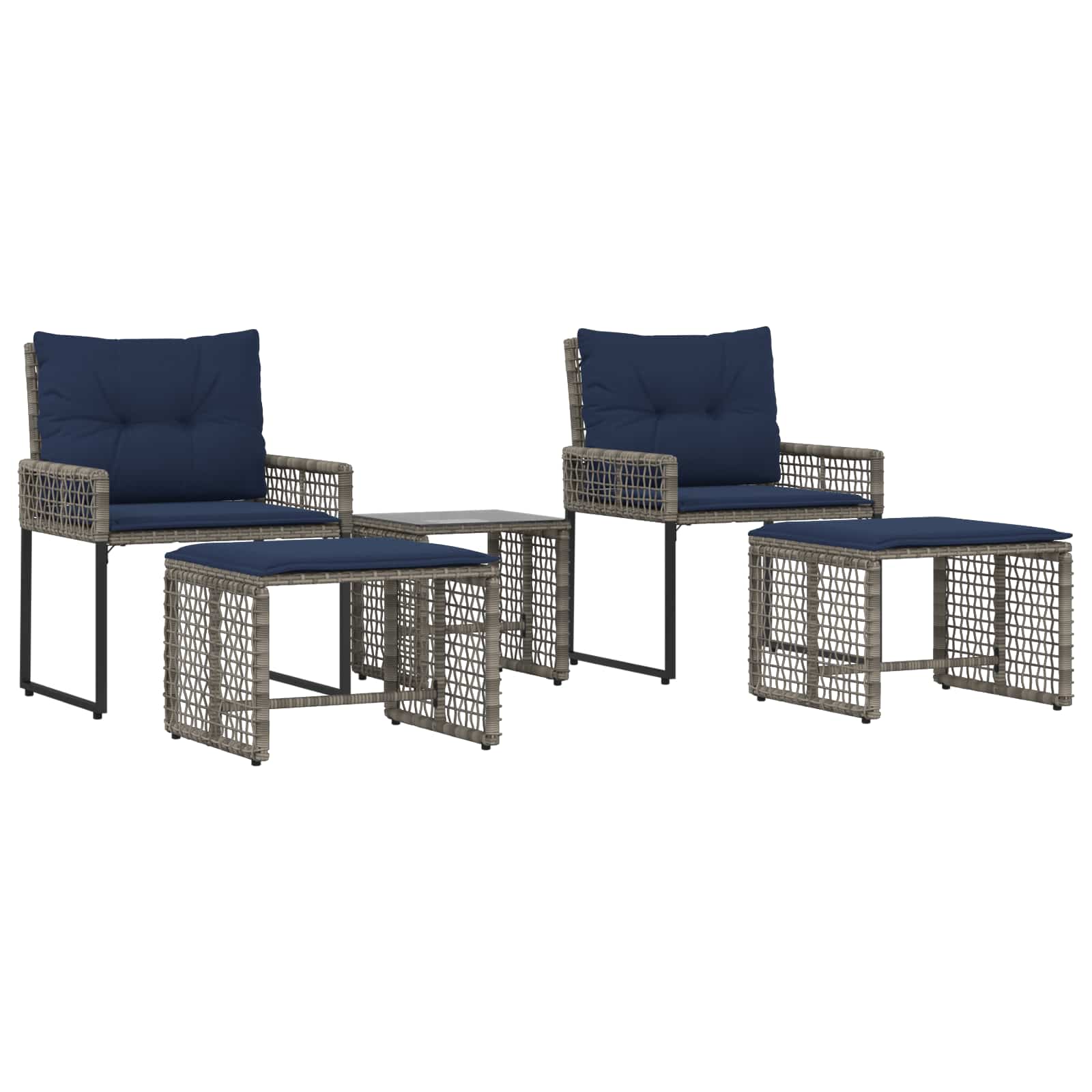 Gartenmöbel-Set mit Kissen 5 pcs Grau und Marineblau