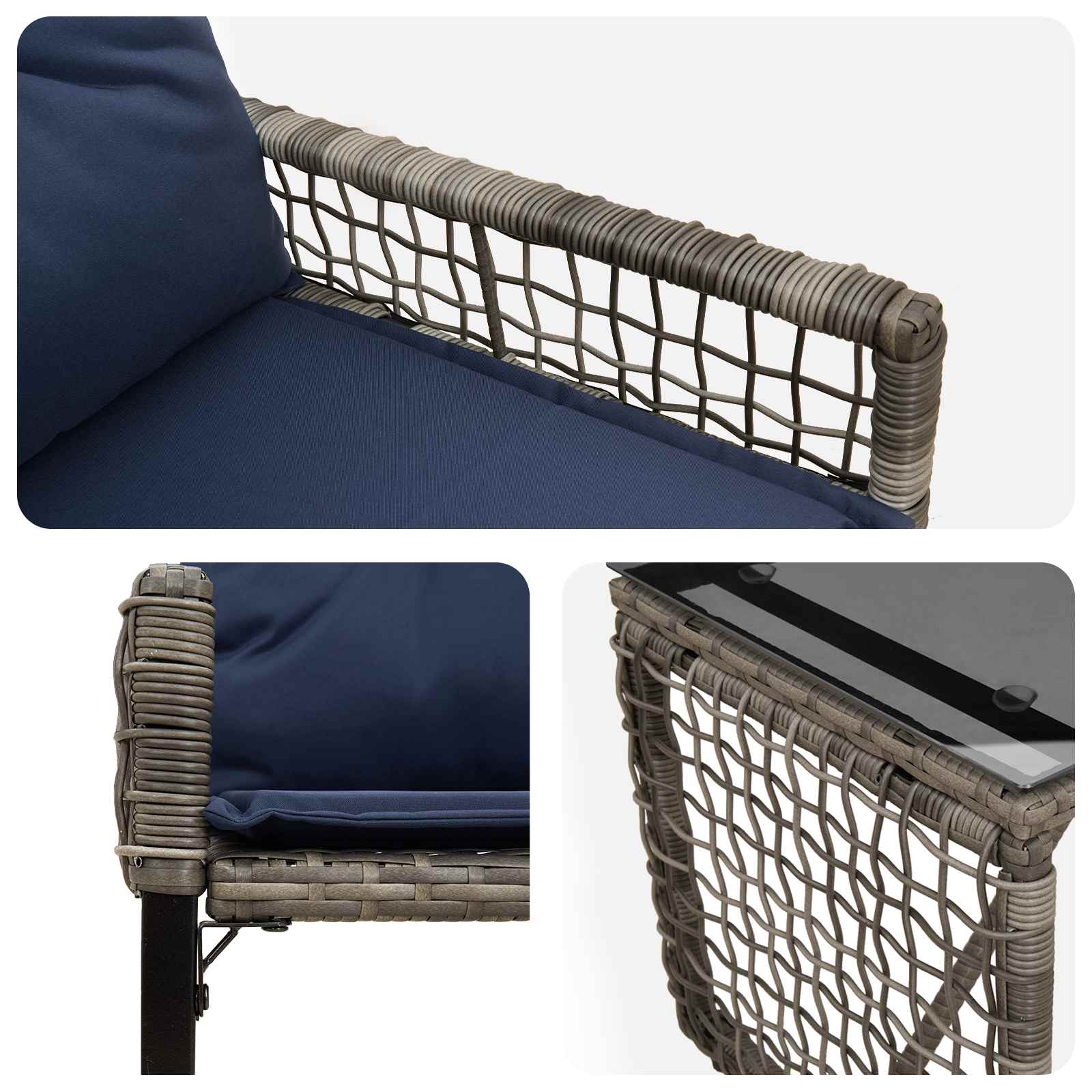 Gartenmöbel-Set mit Kissen 3 pcs Grau und Marineblau