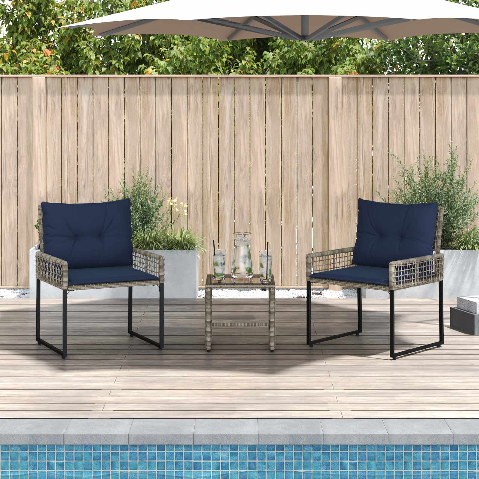 Gartenmöbel-Set mit Kissen 3 pcs Grau und Marineblau