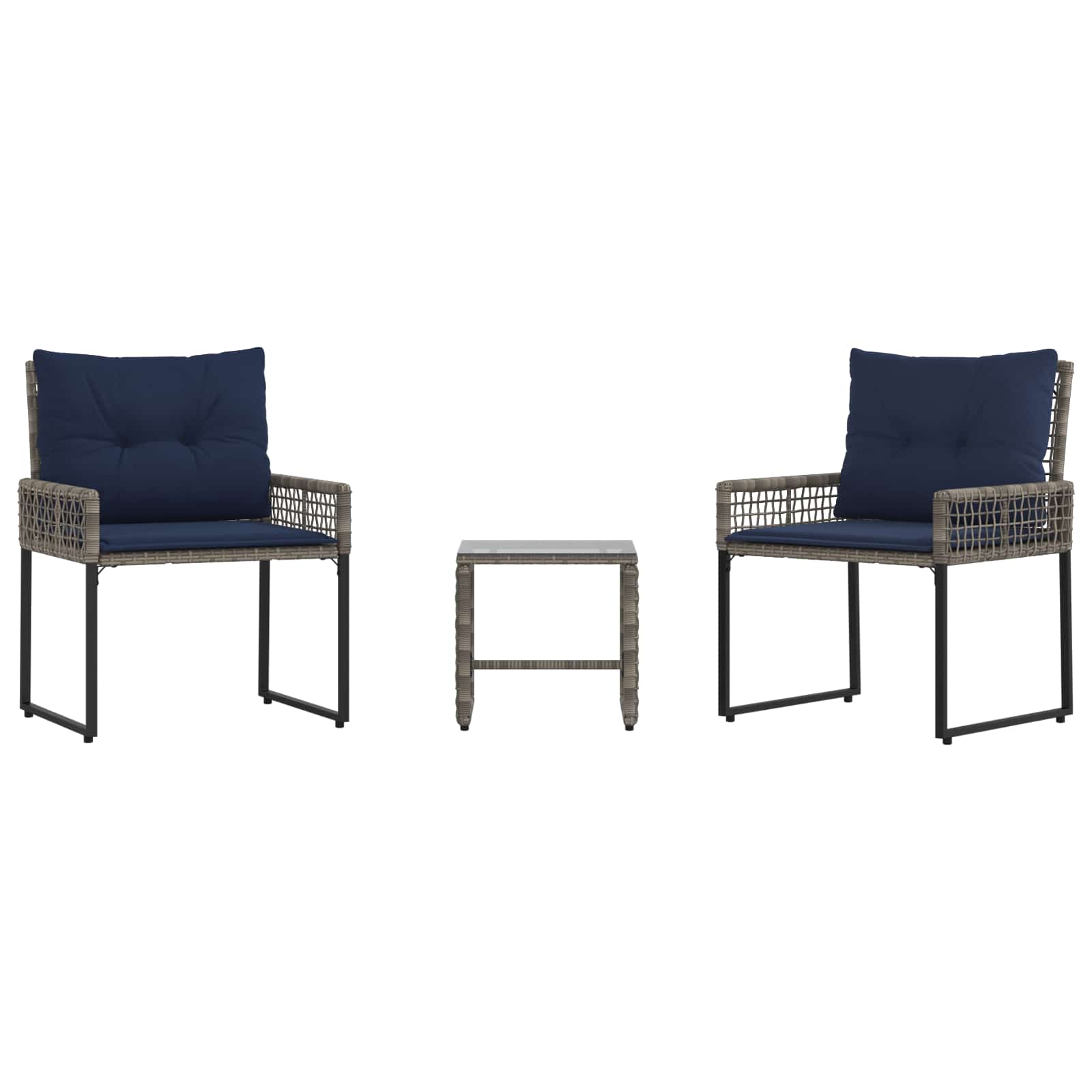 Gartenmöbel-Set mit Kissen 3 pcs Grau und Marineblau