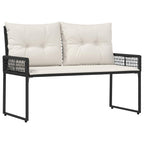 Bank Outdoor mit Kissen Schwarz und Cremeweiß 118 x 55 x 82 cm