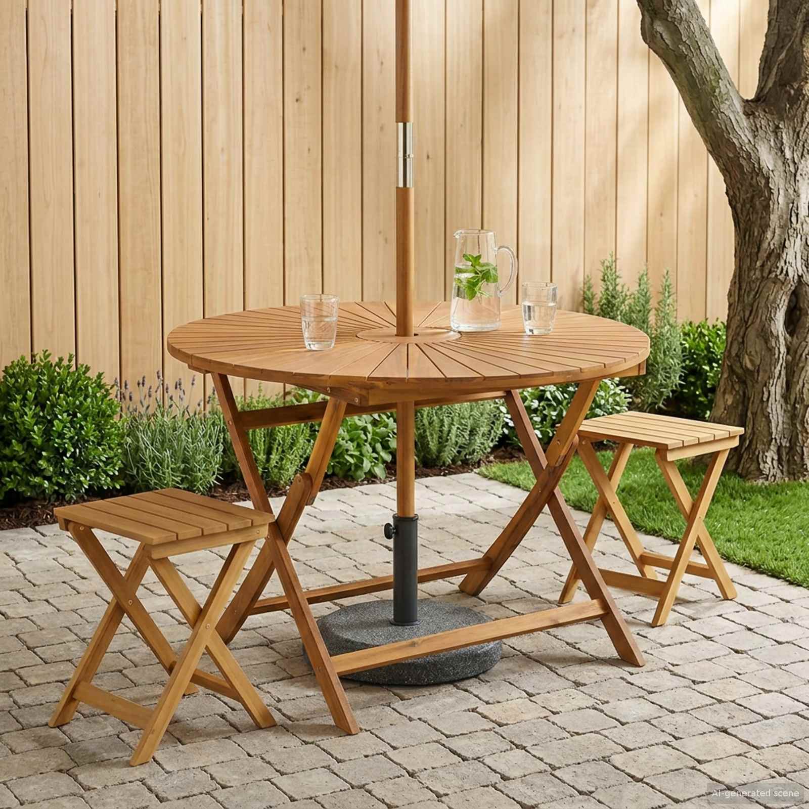 Klappbarer Gartentisch Natur Ø110 x 75 cm Massivholz Akazie