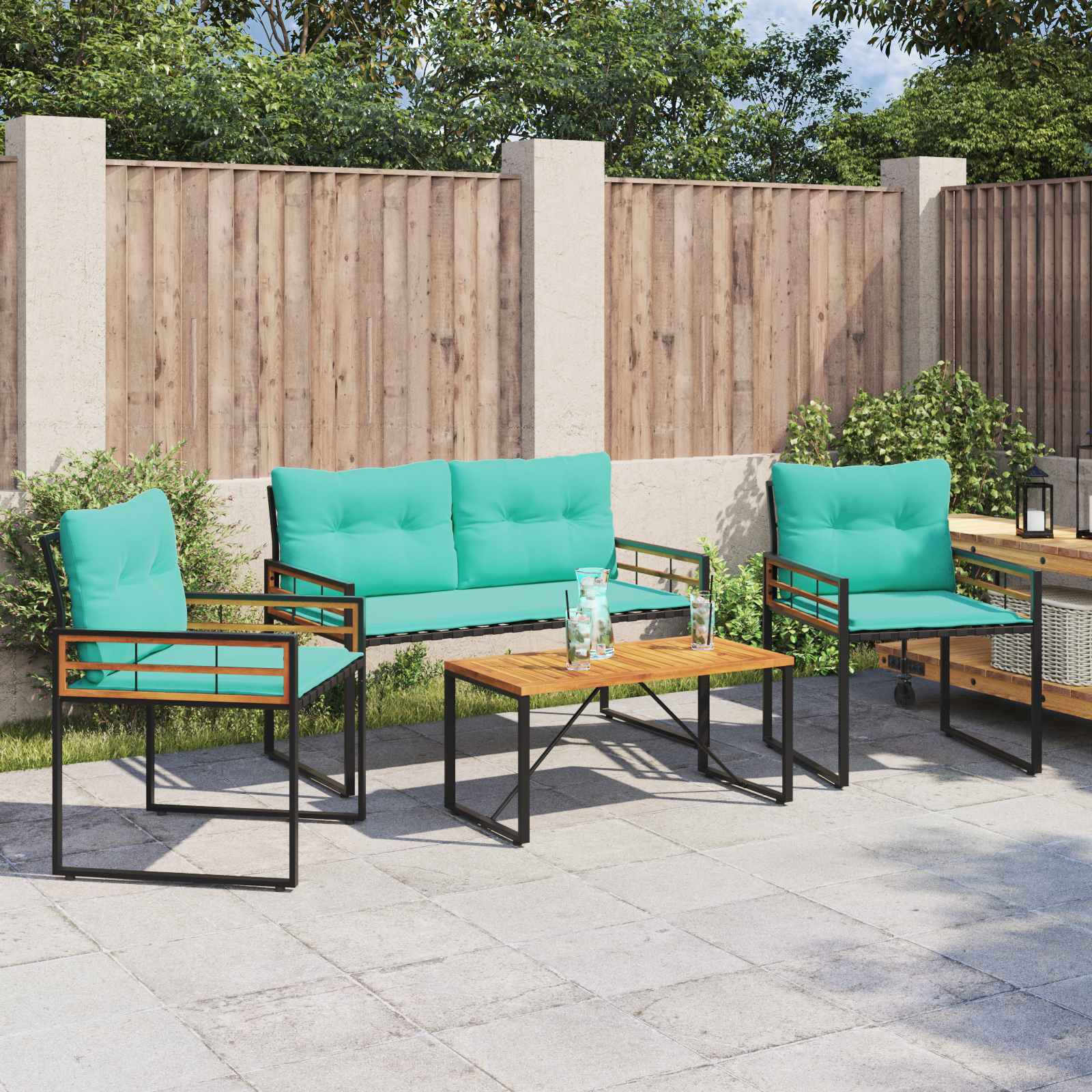 Gartenmöbel Set mit Kissen 4 pcs Türkis