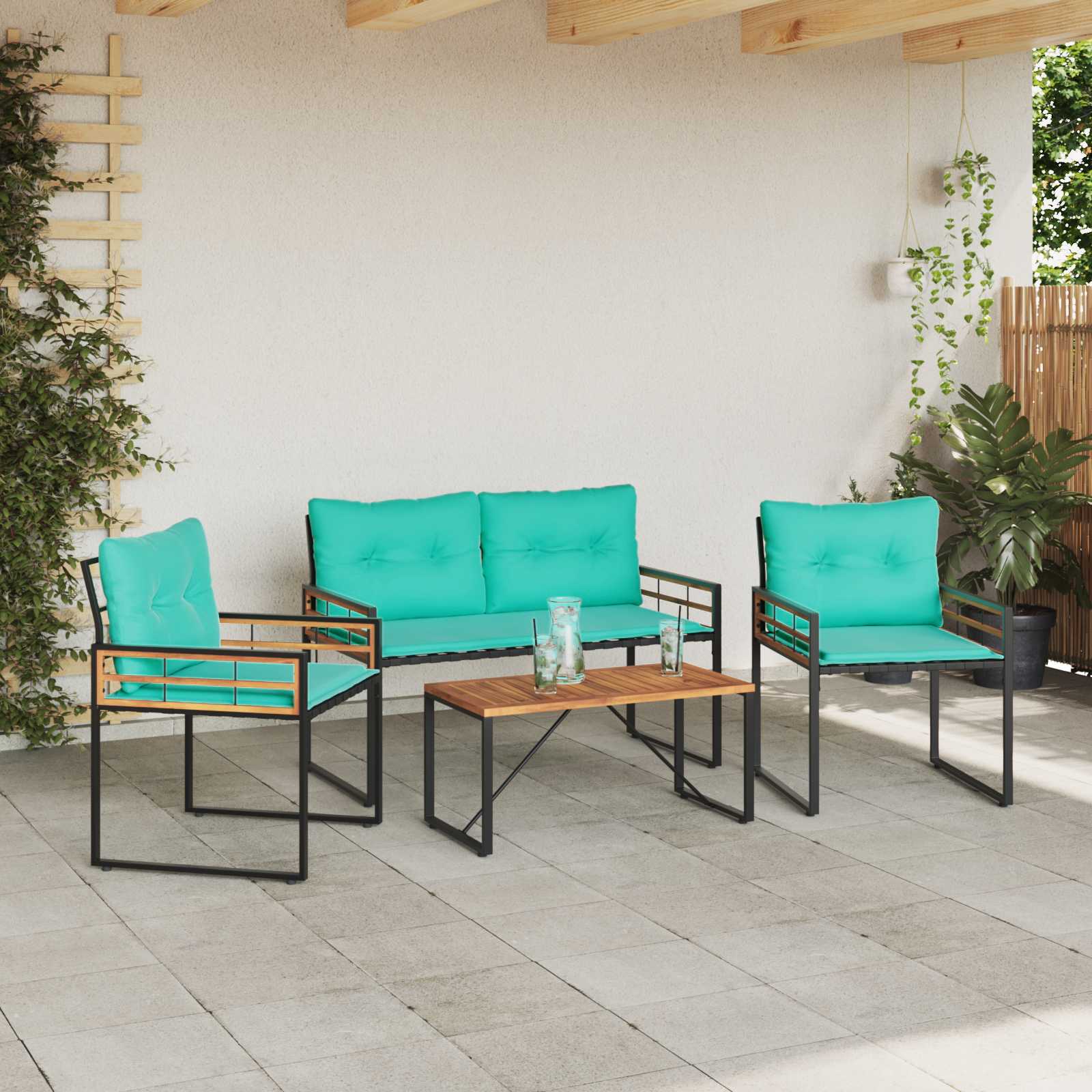 Gartenmöbel Set mit Kissen 4 pcs Türkis