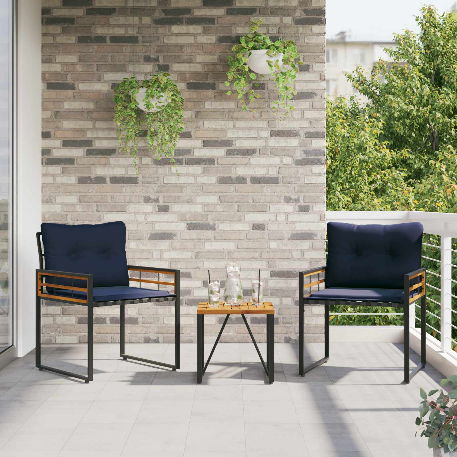 Gartenmöbel Set mit Kissen 3 pcs Marineblau