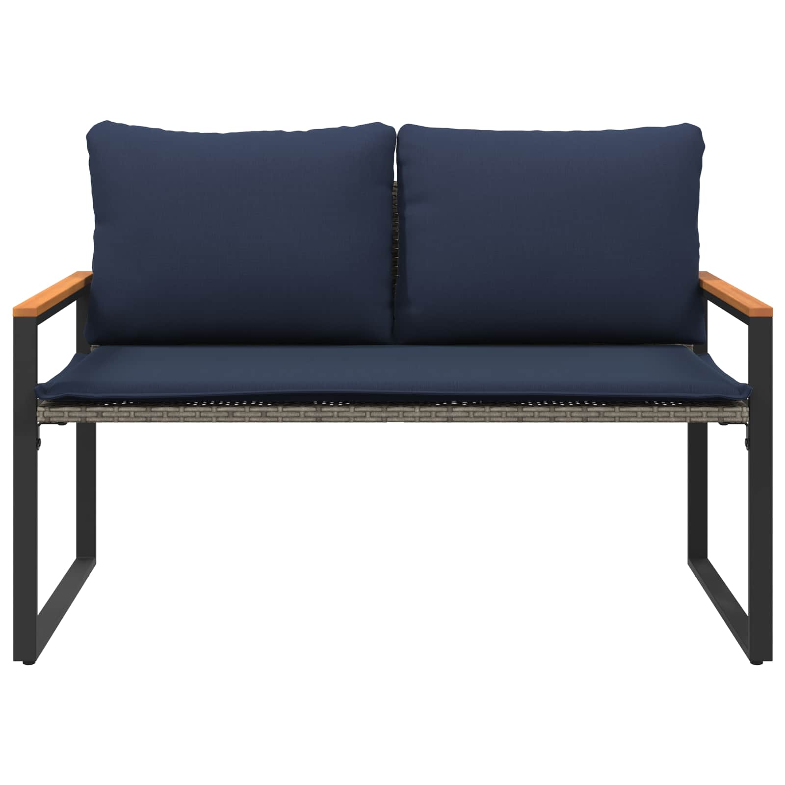 Bank mit Kissen Grau und Marineblau 115 x 65 x 72 cm Rattan