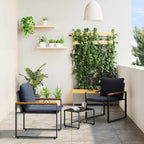 Möbelsets mit Kissen 3 pcs Grau und Marineblau Rattan