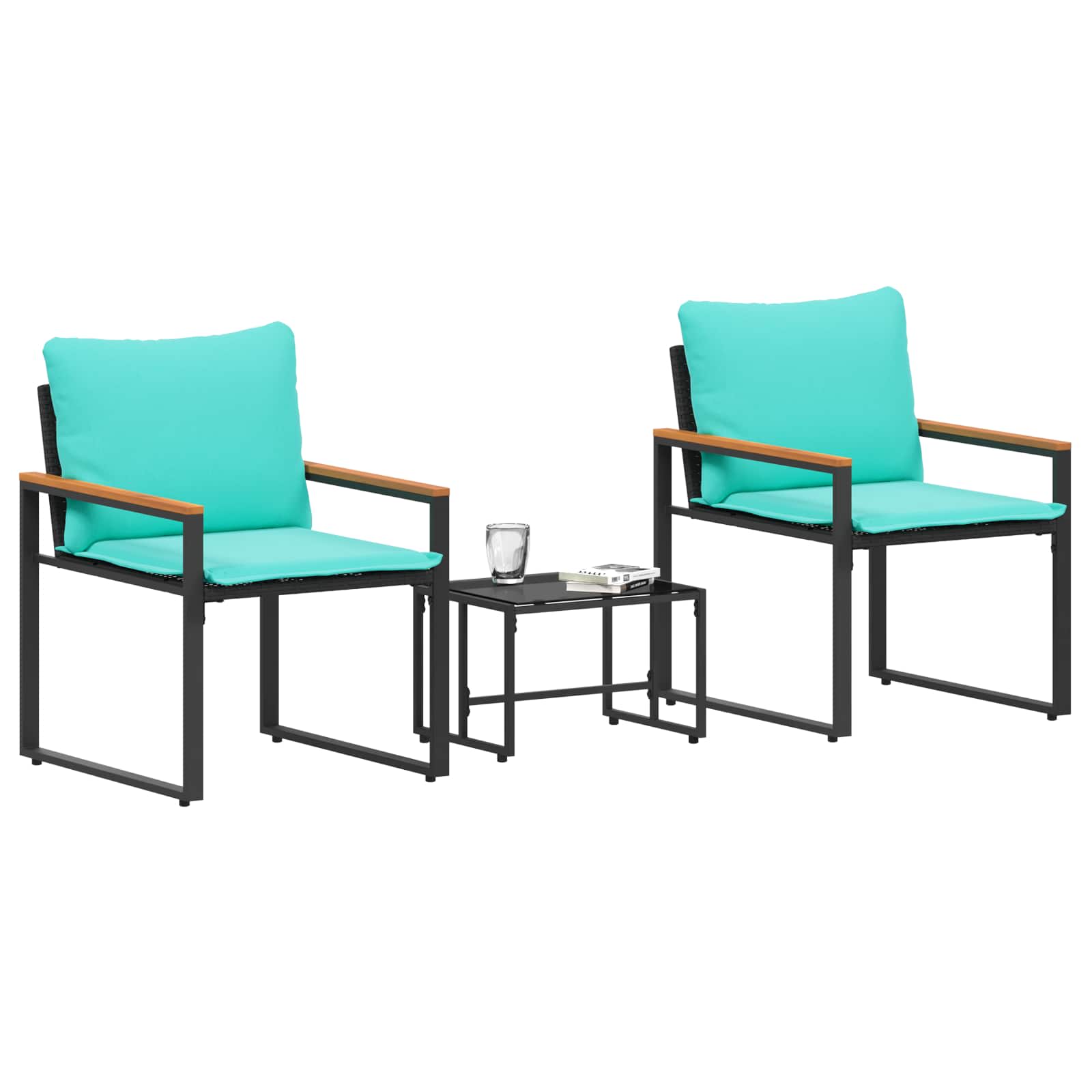 Möbelsets mit Kissen 3 pcs Schwarz und Türkis Rattan