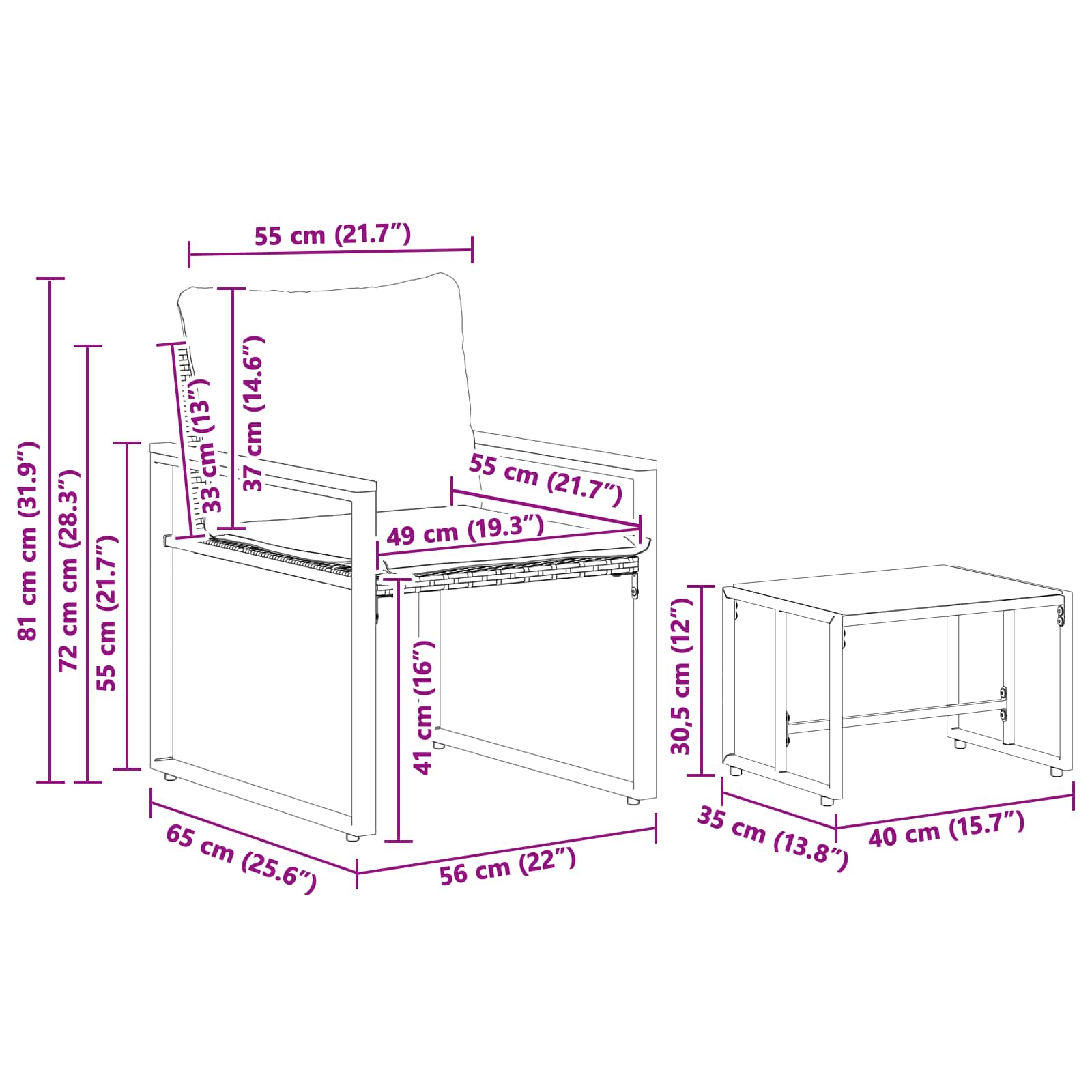 Möbelsets mit Kissen 3 pcs Schwarz und Türkis Rattan
