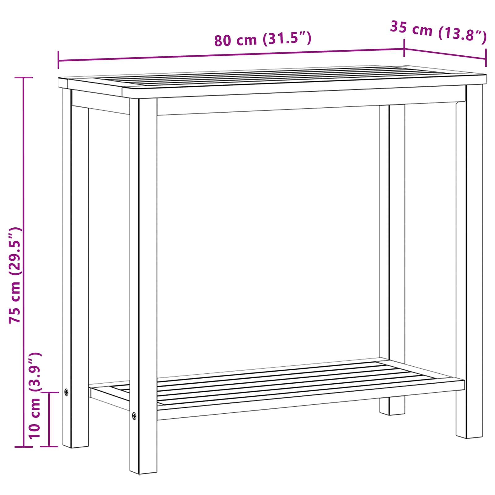 Gartenkonsole Tisch Helles Akazienholz 80 x 35 x 75 cm