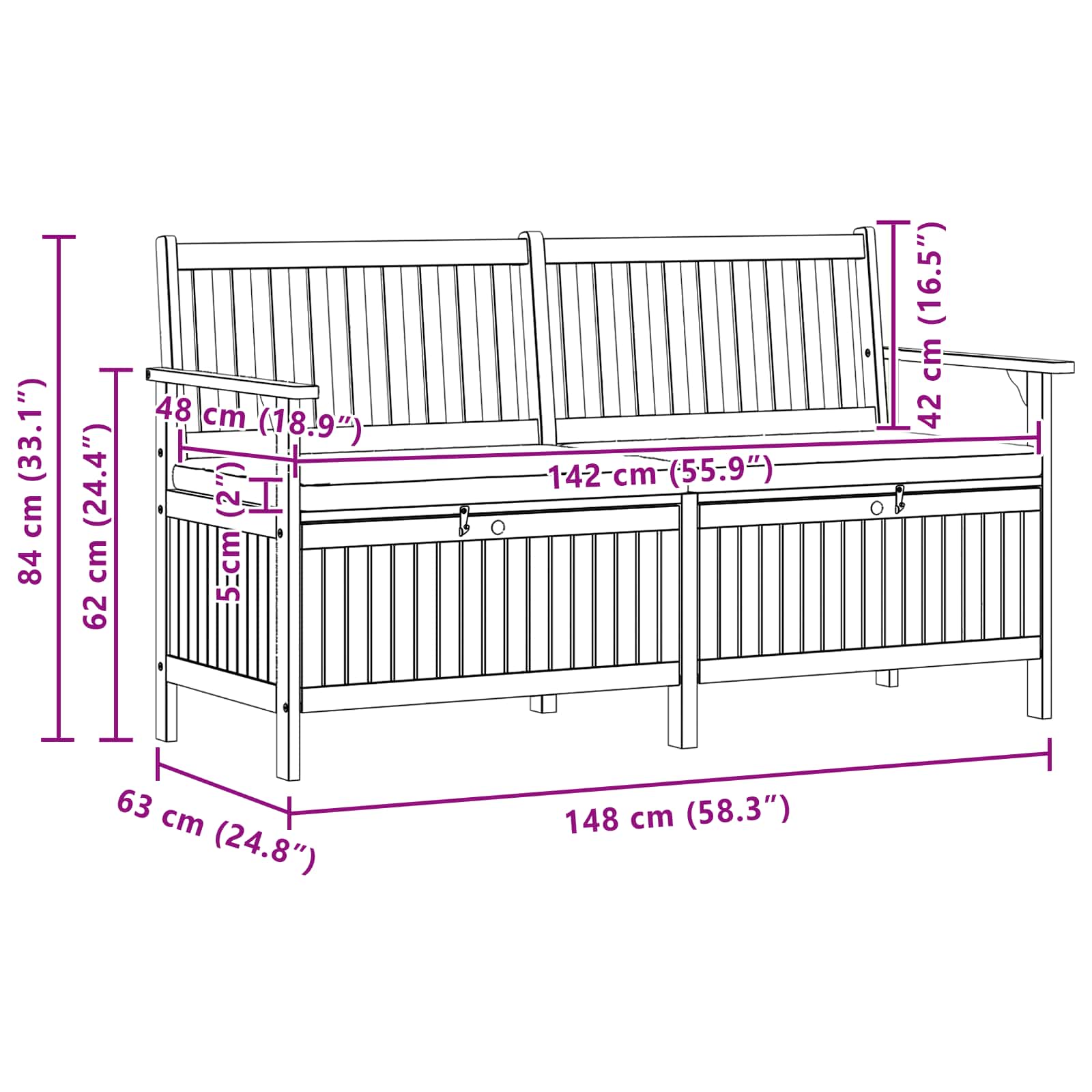 Sitzbank mit Stauraum mit Kissen mit Speicher 148 x 63 x 84 cm