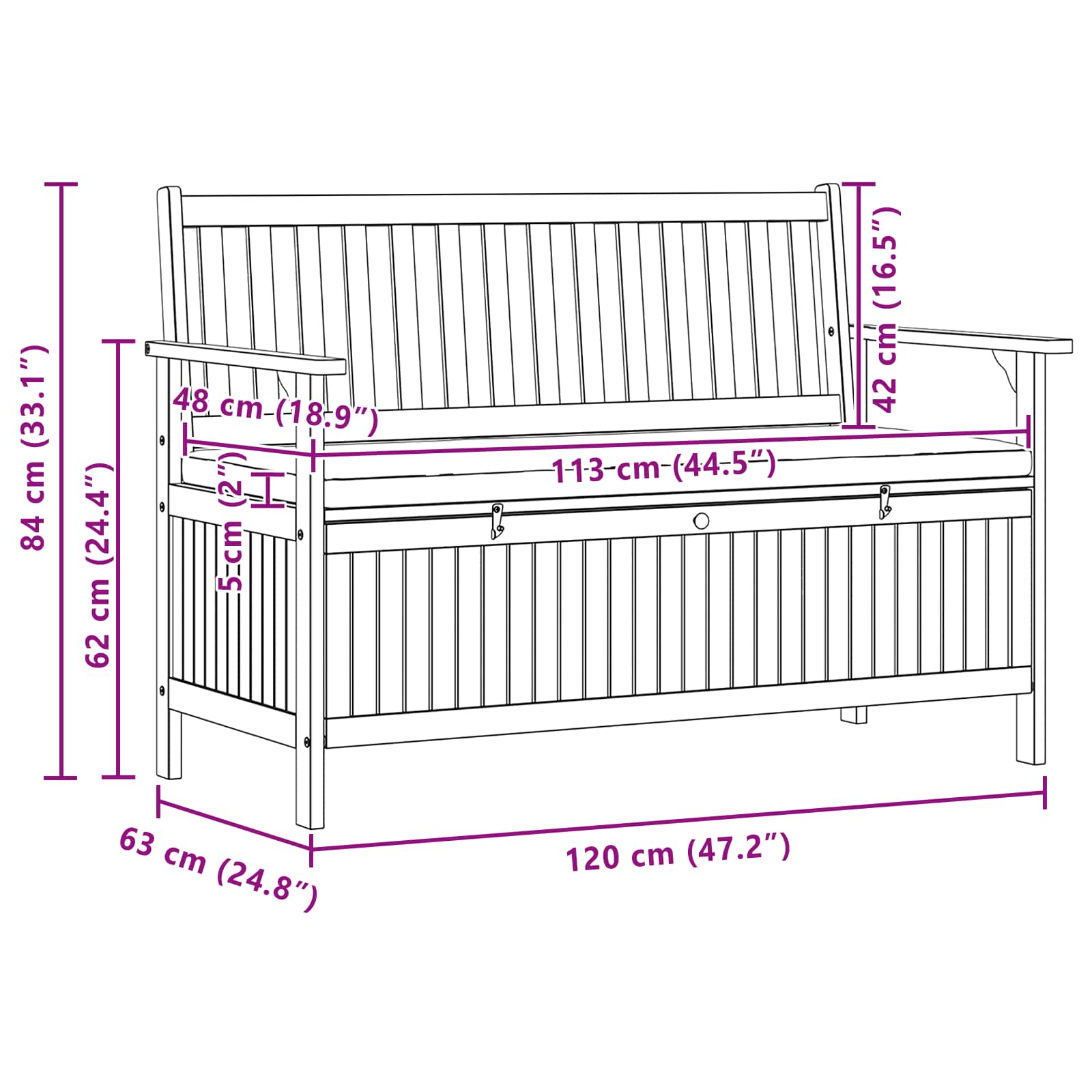Sitzbank mit Stauraum mit Tür 120 x 63 x 84 cm Massiv-Akazie
