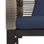Gartenmöbel Set mit Kissen Grau und Marineblau Poly-Rattan