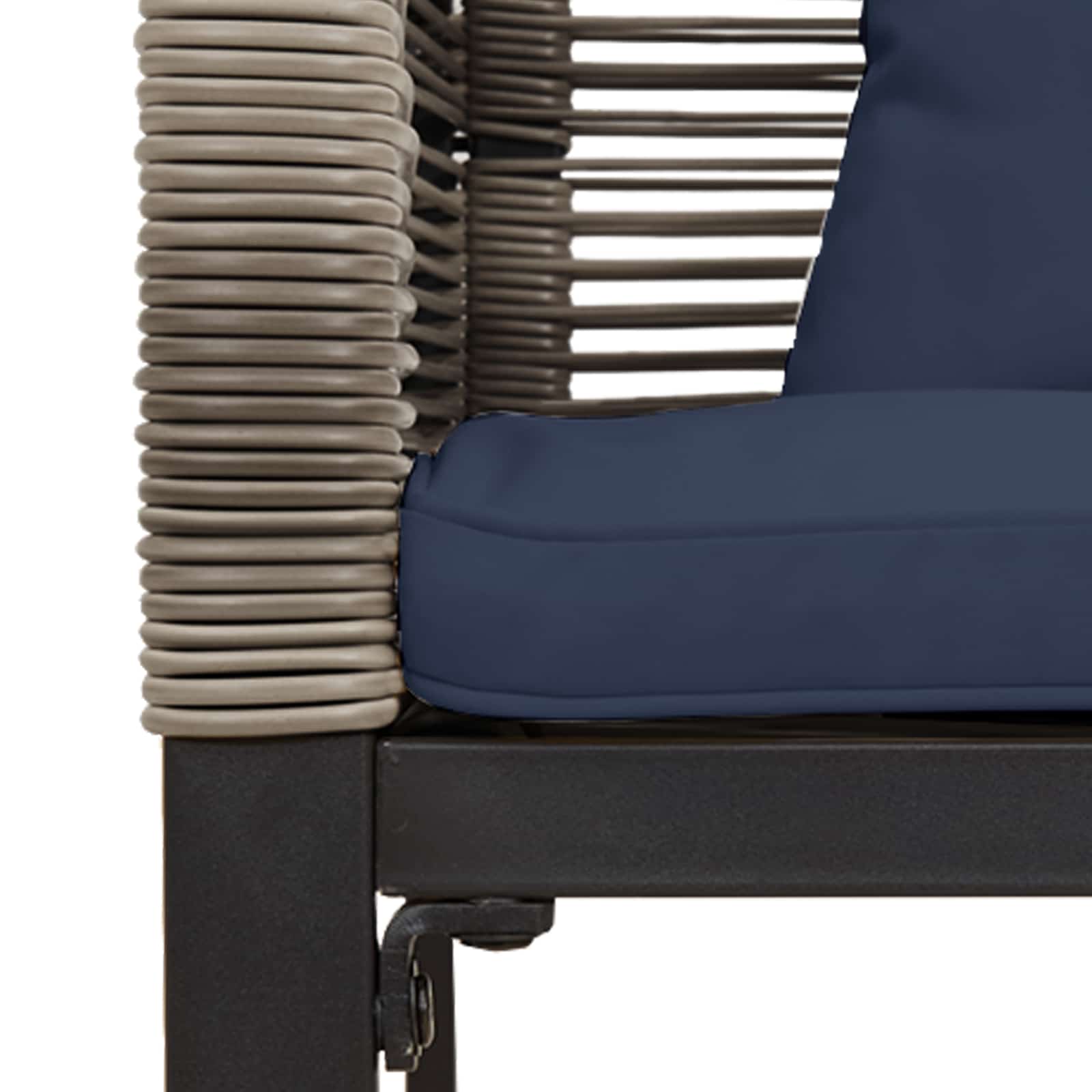 Gartenmöbel Set mit Kissen Grau und Marineblau Poly-Rattan