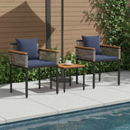 Gartenmöbel Set mit Kissen Grau und Marineblau Poly-Rattan