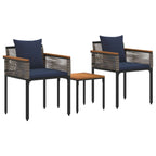 Gartenmöbel Set mit Kissen Grau und Marineblau Poly-Rattan