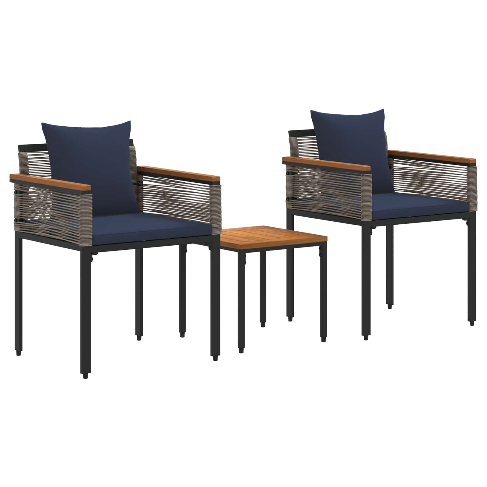 Gartenmöbel Set mit Kissen Grau und Marineblau Poly-Rattan