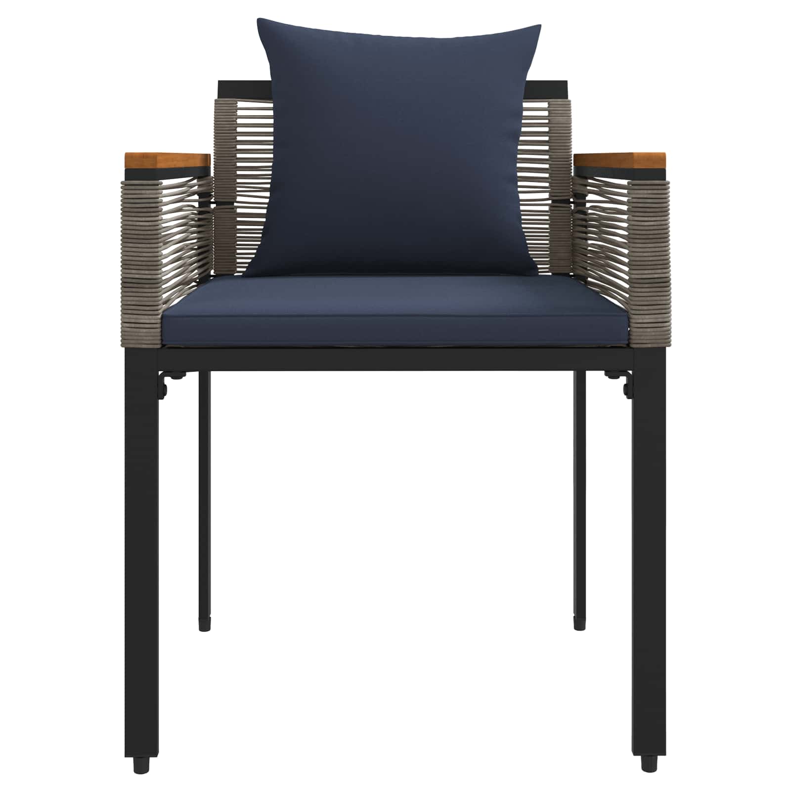 Gartenmöbel Set mit Kissen Grau und Marineblau Poly-Rattan