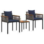 Gartenmöbel Set mit Kissen Grau und Marineblau Poly-Rattan