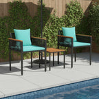 Gartenmöbel Set mit Kissen Schwarz und Türkis Poly-Rattan