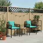 Gartenmöbel Set mit Kissen Schwarz und Türkis Poly-Rattan
