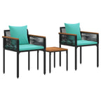 Gartenmöbel Set mit Kissen Schwarz und Türkis Poly-Rattan