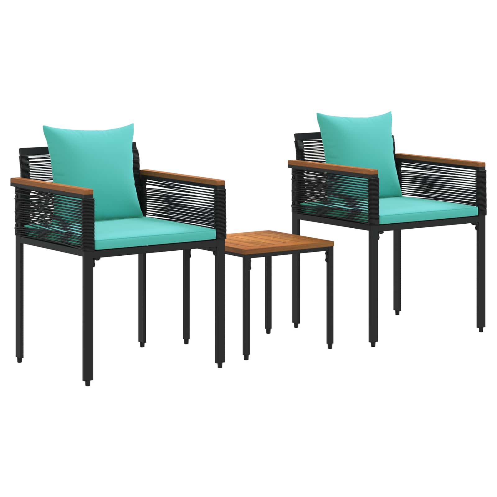 Gartenmöbel Set mit Kissen Schwarz und Türkis Poly-Rattan