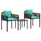 Gartenmöbel Set mit Kissen Schwarz und Türkis Poly-Rattan