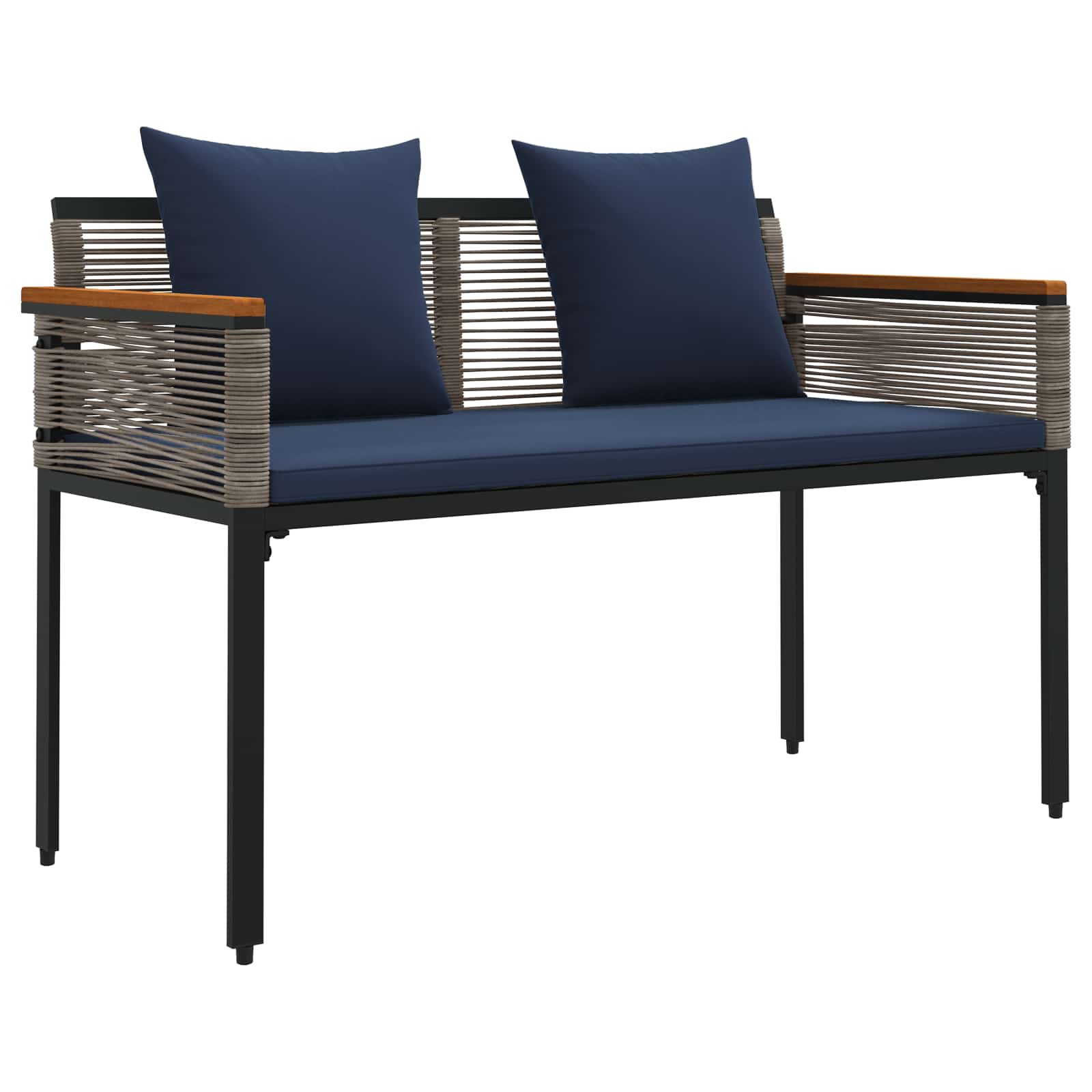 Bank Outdoor Grau und Marineblau 117 x 54 x 74,5 cm Poly-Rattan