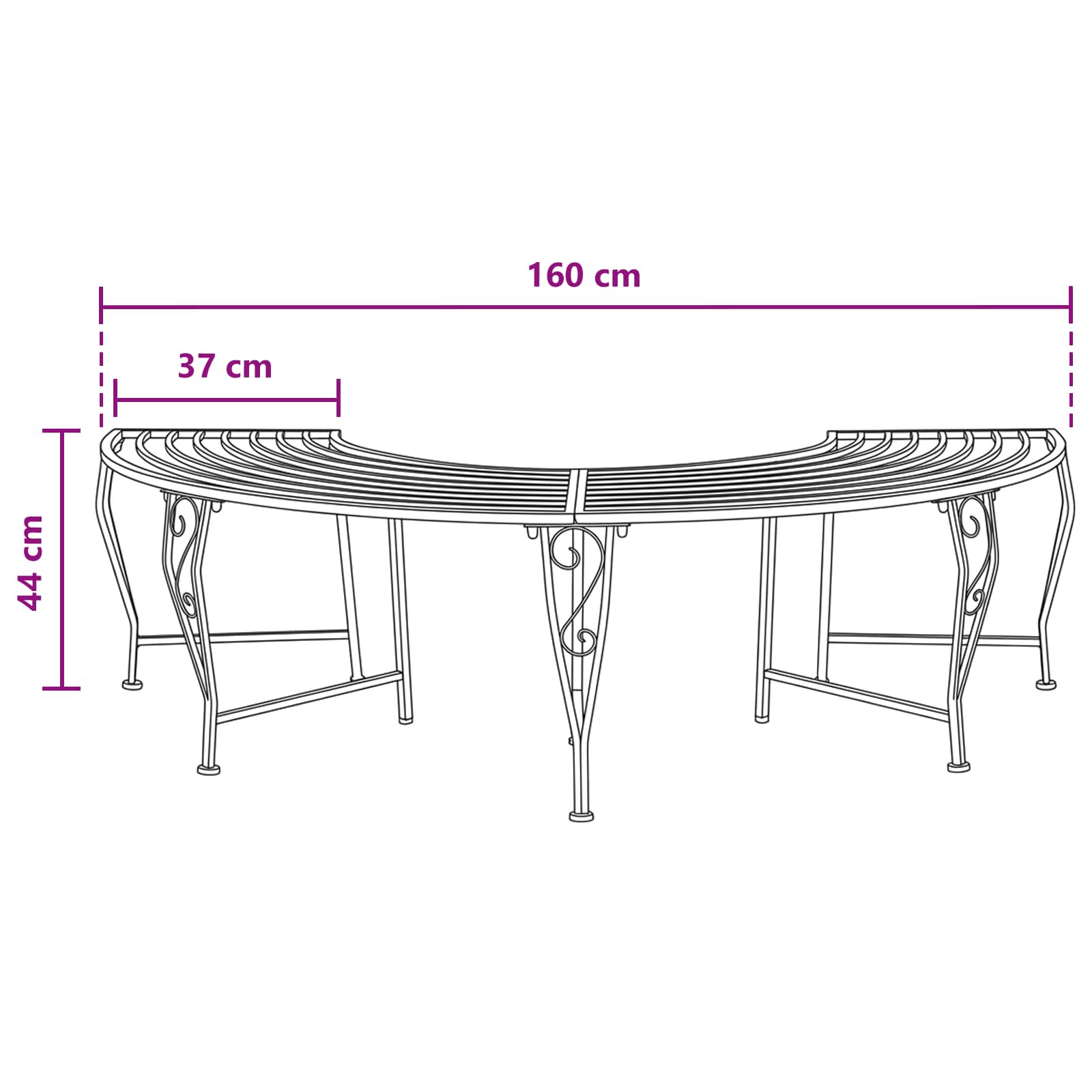 Baumbank 4-Sitzanzahl 160 x 80 x 44 cm Stahl Antikbraun