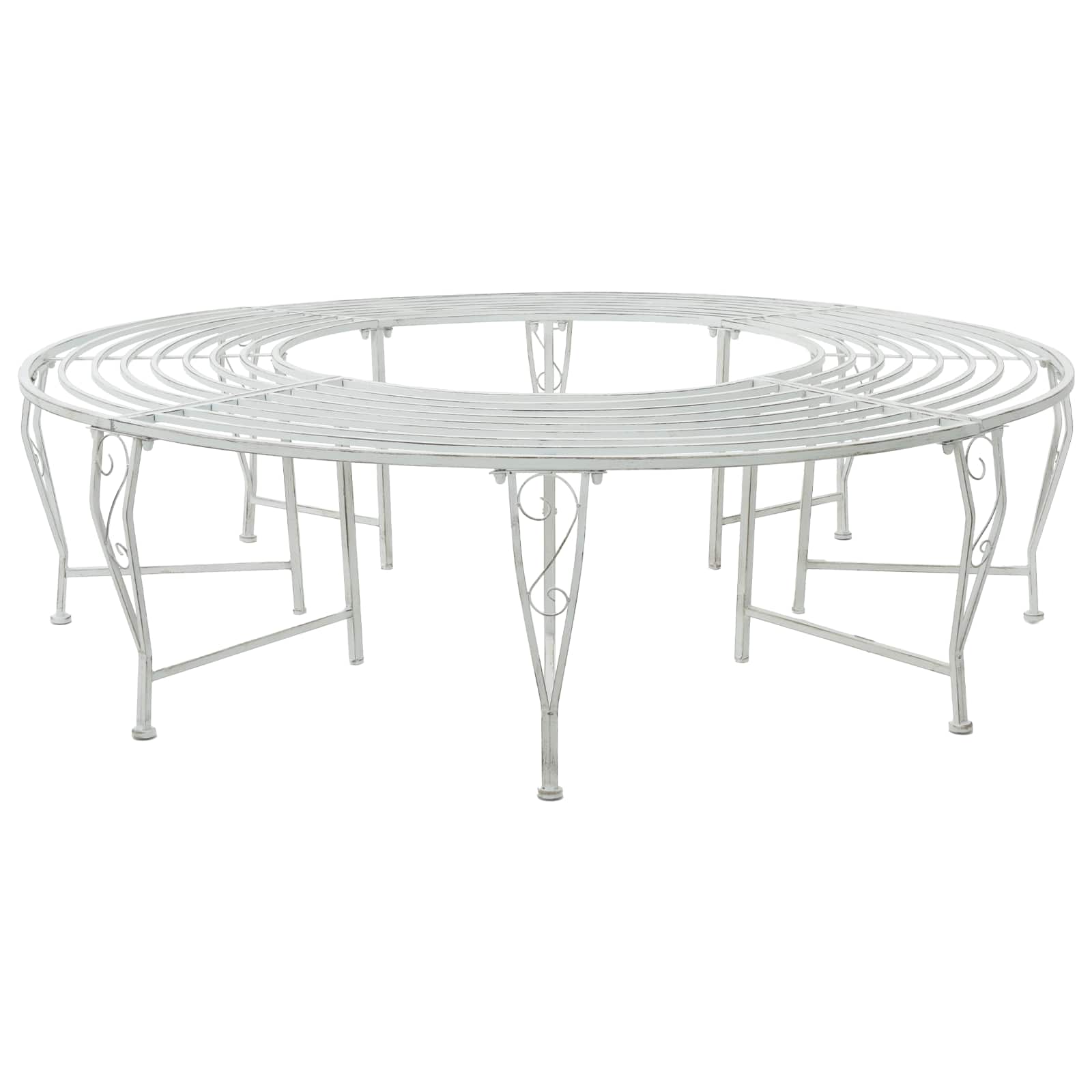 Baumbank 8-Sitzanzahl Ø 160 x 44 cm Stahl Antik Weiß Rund