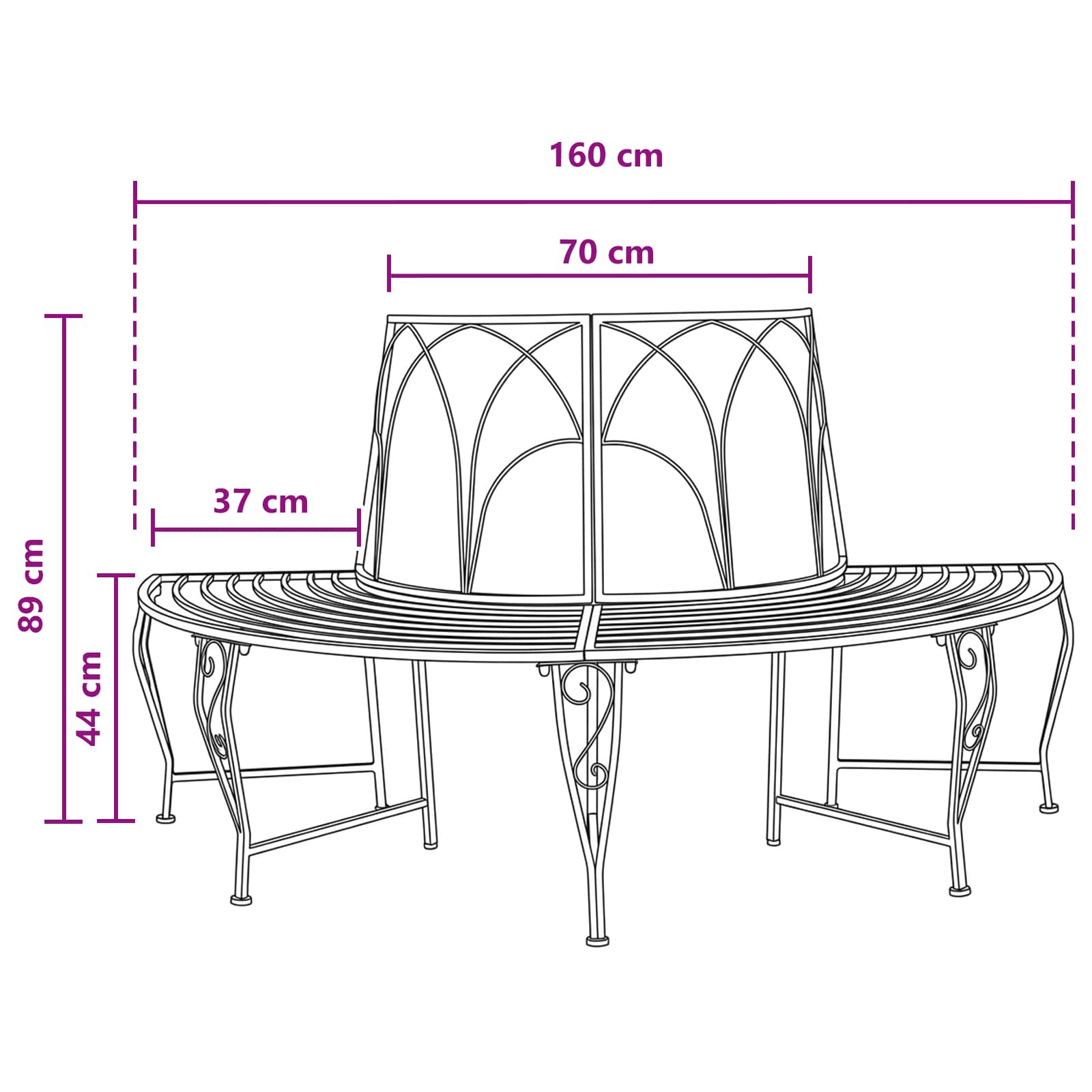 Baumbank 4-Sitzanzahl 160 x 80 x 89 cm Stahl Antik Weiß