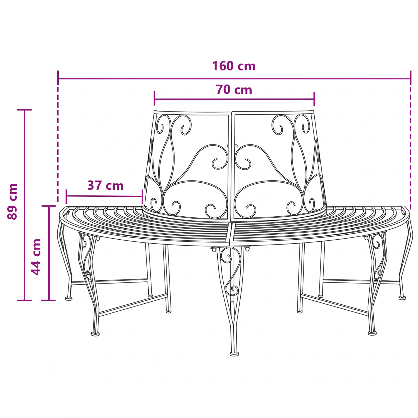 Baumbank 4-Sitzanzahl 160 x 80 x 89 cm Stahl Schwarz