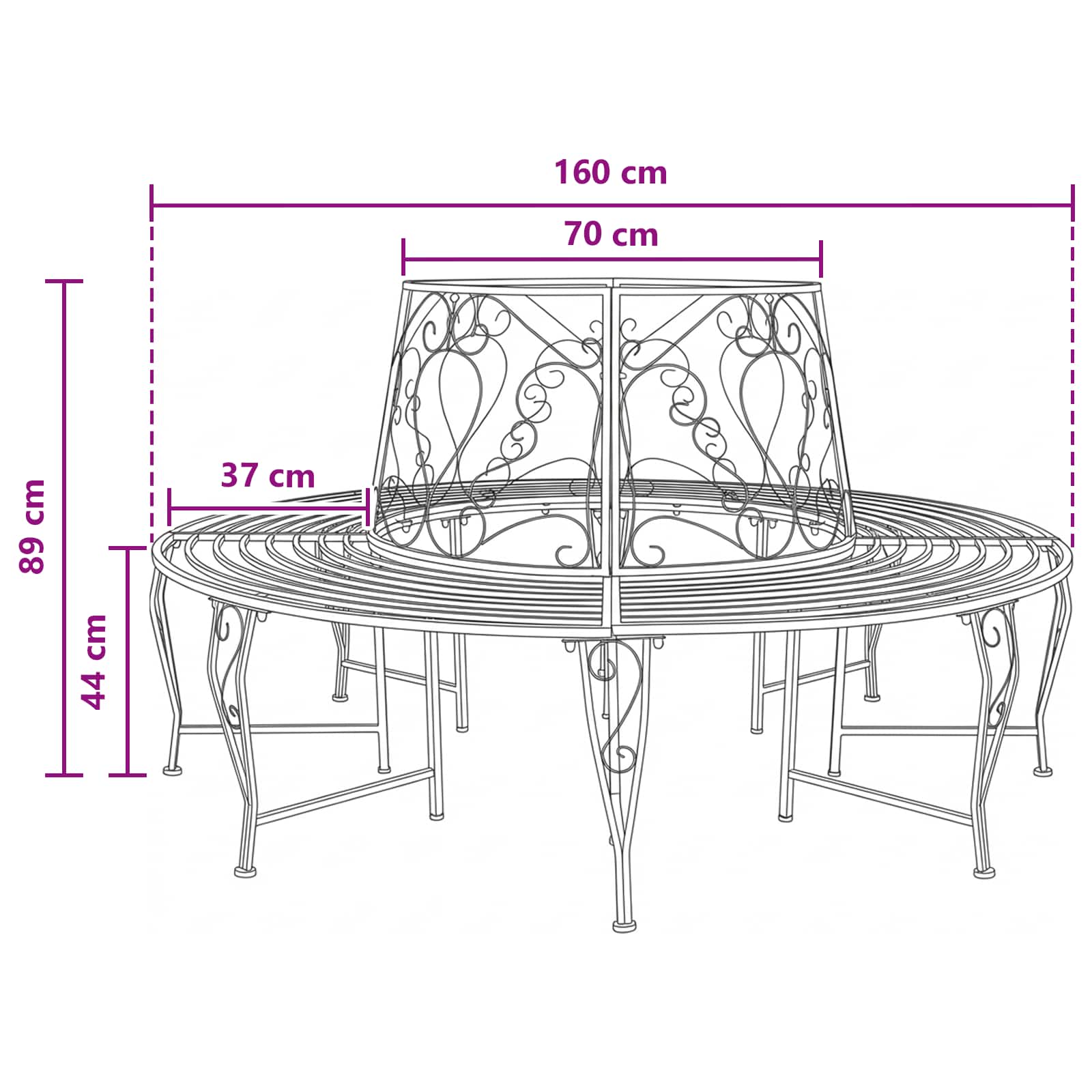 Baumbank 8-Sitzanzahl Ø 160 x 89 cm Stahl Antikbraun Rund