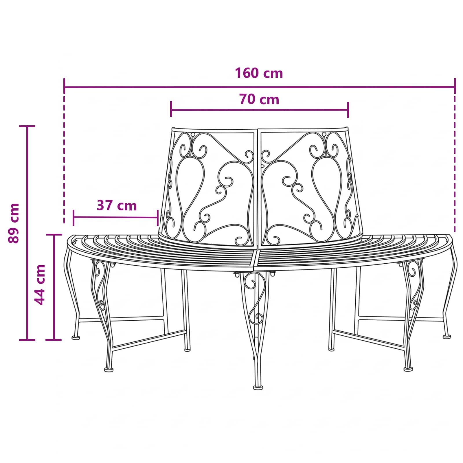 Baumbank 4-Sitzanzahl 160 x 80 x 89 cm Stahl Antik Weiß